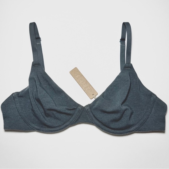 SKIMS Cotton Jersey Underwire Bra in Deep Sea - Picture 3 of 7